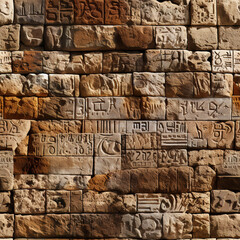 Sumerian cuneiform archeology repeat pattern, antique hieroglyph language carved on stone  - obrazy, fototapety, plakaty