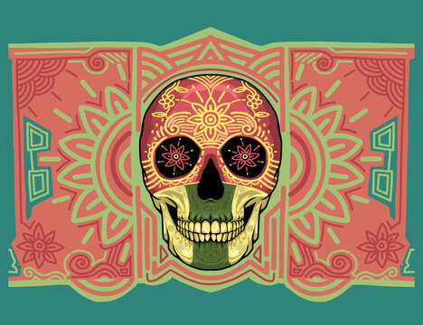 Day of The Dead colorful sugar skull with floral ornament vector good for t shirt design