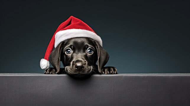 dog wearing santa hat HD 8K wallpaper Stock Photographic Image 