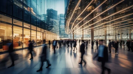 Küchenrückwand glas motiv blurred image huge flow of people in a modern business center or shopping mall © ProstoSvet