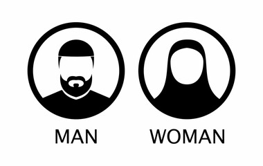 Islamic man and woman sign. Islamic bathroom and restroom symbol.  - obrazy, fototapety, plakaty