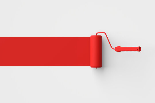 recommend clip art: Paint roller brush with red color trail on white background.