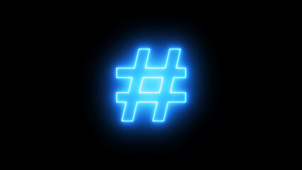 Fototapeta premium Hashtag. Neon colorful symbols hashtag on a black background. Glowing neon hashtag icon. Neon hashtag panoramic. Social media communication concept.