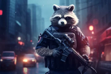 Foto op Canvas illustration of a raccoon becoming an armed police officer © Yoshimura