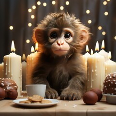 Sweet Monkey mystical ritual with candles, prepare for night midnight ritual