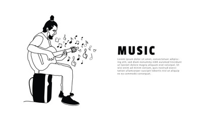 Music background with illustration human playing acoustic guitar design