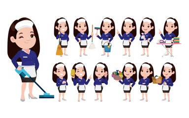 Set of cleaner with different poses