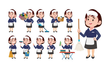 Set of cleaner with different poses