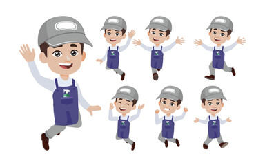Set of cleaner with different poses
