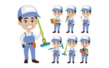 Set of cleaner with different poses