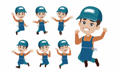 Set of cleaner with different poses