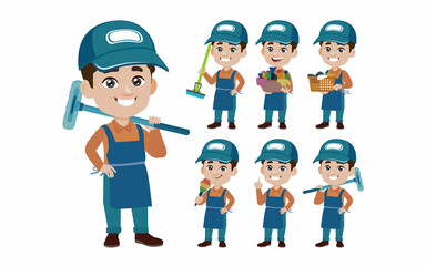 Set of cleaner with different poses