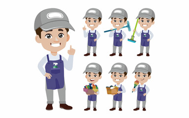 Set of cleaner with different poses