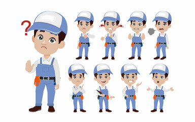 Set of cleaner with different poses