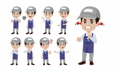 Set of cleaner with different poses