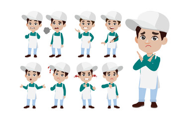 Set of cleaner with different poses