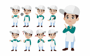 Set of cleaner with different poses