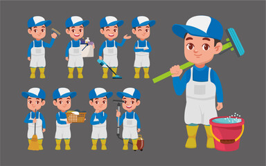 Set of cleaner with different poses