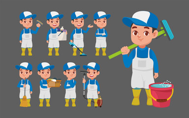 Set of cleaner with different poses