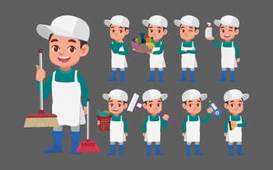 Set of cleaner with different poses