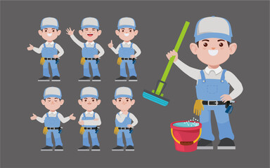 Set of cleaner with different poses