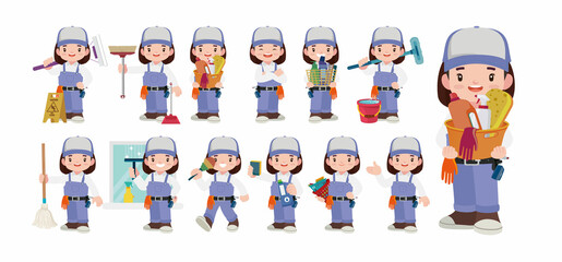 Set of cleaner with different poses