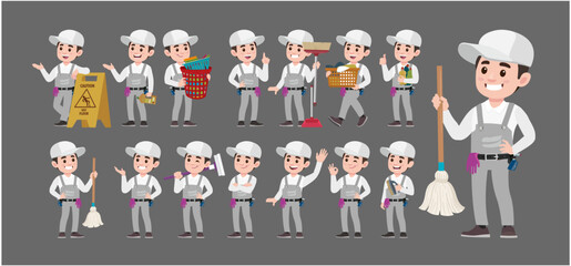 Set of cleaner with different poses