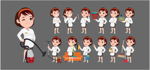 Set of cleaner with different poses