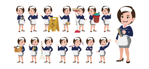 Fototapeta premium Set of cleaner with different poses