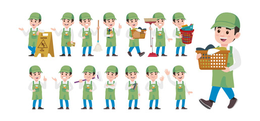 Set of cleaner with different poses