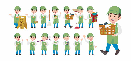 Set of cleaner with different poses