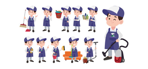 Set of cleaner with different poses