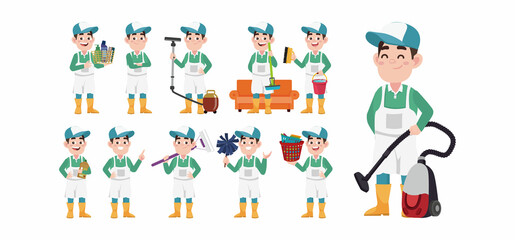 Set of cleaner with different poses
