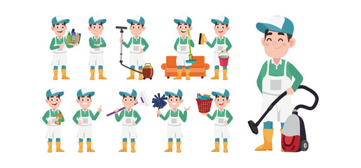 Fototapeta premium Set of cleaner with different poses