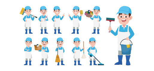 Set of cleaner with different poses