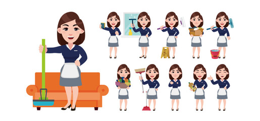 Set of cleaner with different poses