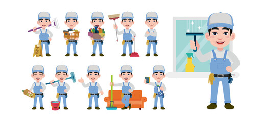 Fototapeta premium Set of cleaner with different poses