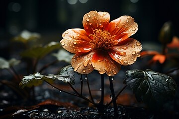 a flower in the rain