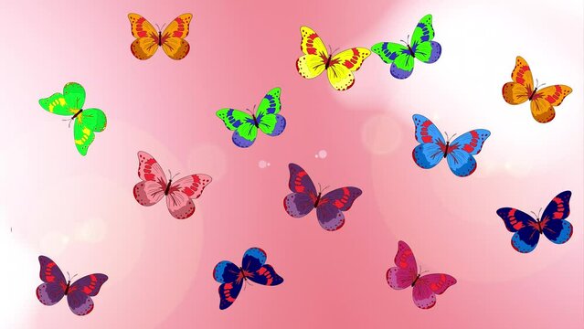 Motion footage background with pattern of Hand Drawn silhouette butterflies with watercolor texture. Illustration in pleasant colors. illustration in vintage style.