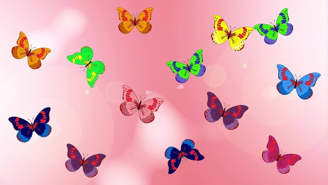 Motion footage background with pattern of Hand Drawn silhouette butterflies with watercolor texture. Illustration in pleasant colors. illustration in vintage style.