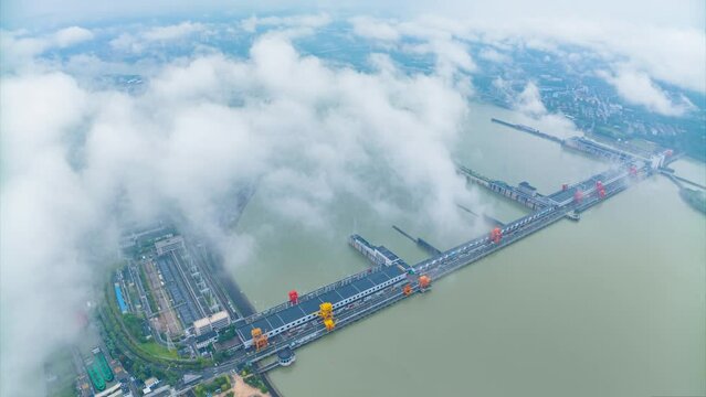 Three Gorges Hydropower Station, Three Gorges Dam, 
Time-lapse photography, high-altitude photography, panorama