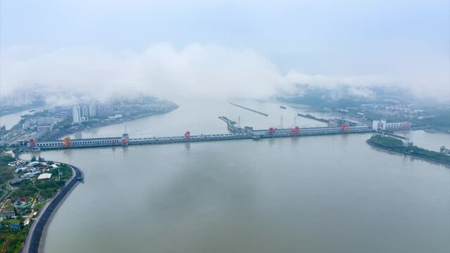 Three Gorges Hydropower Station, Three Gorges Dam, 
Time-lapse photography, high-altitude photography, panorama