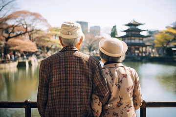 Fototapeta premium 京都旅行で寄り添うシニア夫婦