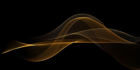 Abstract shiny color gold wave design element on dark background