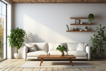 modern living room with white sofa, interior design. 