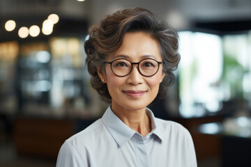 Portrait of an Asian professional consultant woman with a confident and engaging expression. Dressed in formal business attire, symbolizing her expertise and professionalism