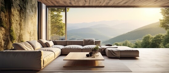 Living room with sofa and view of nature.