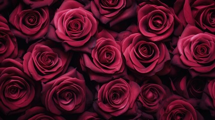 Background of red roses. A luxurious gift for Valentine's Day and Women's Day. The texture of rose petals. - obrazy, fototapety, plakaty
