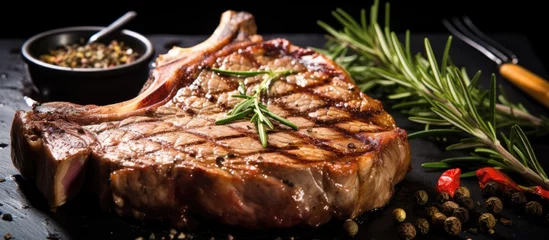 Foto op Plexiglas T-Bone steak cooked on the grill with rosemary © 2rogan