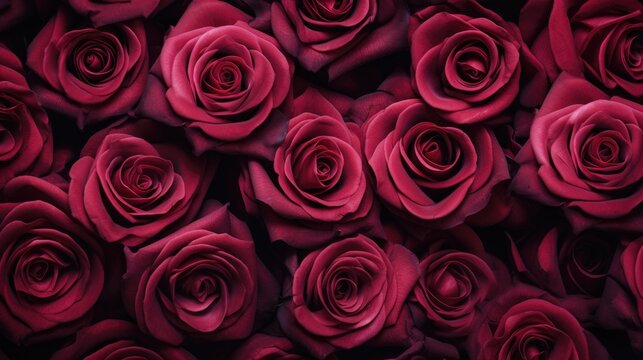 Background of red roses. A luxurious gift for Valentine's Day and Women's Day. The texture of rose petals.